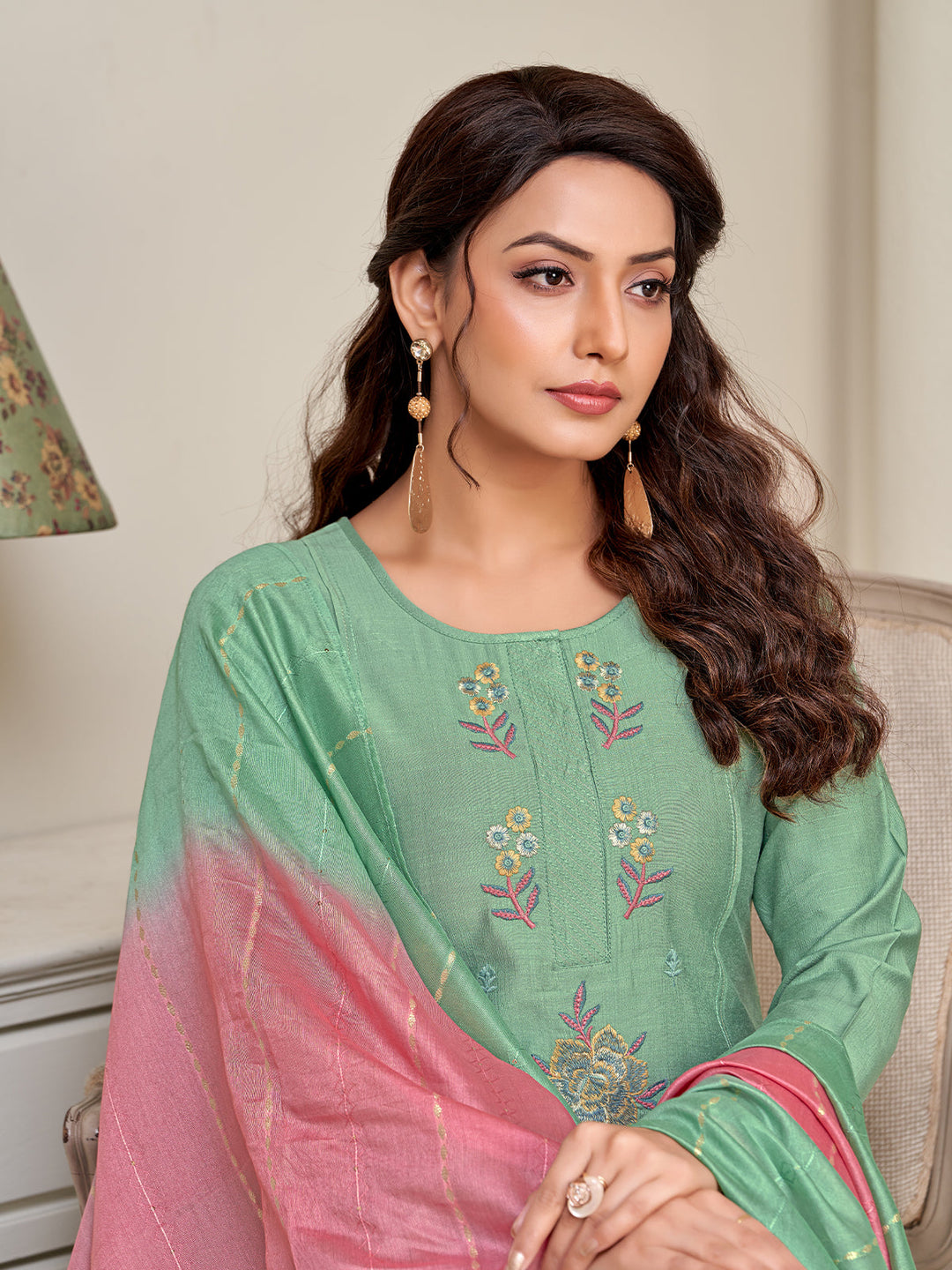 Mint Green Embroidered Suit Set