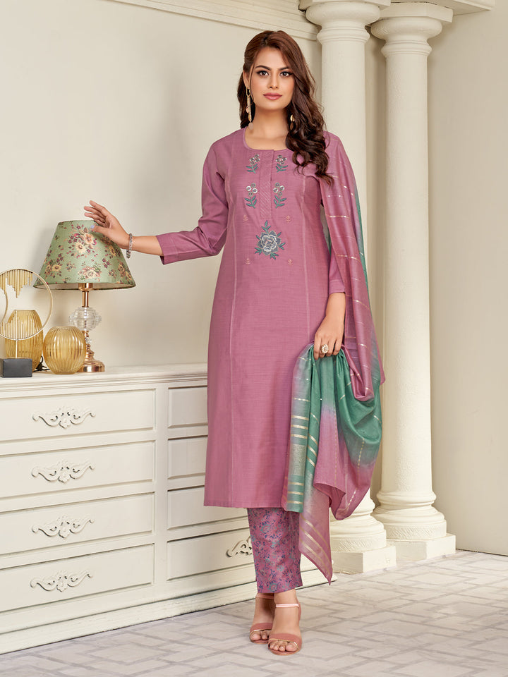 Pink Embroidered Suit Set
