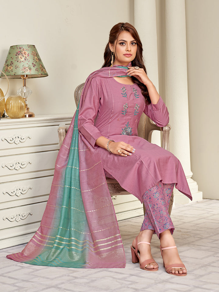 Pink Embroidered Suit Set