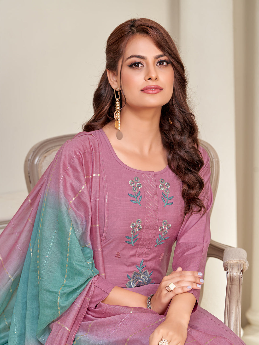 Pink Embroidered Suit Set