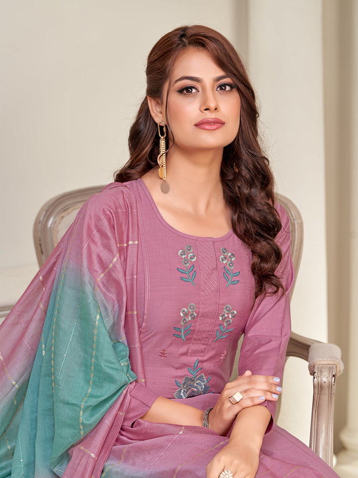 Pink Embroidered Suit Set