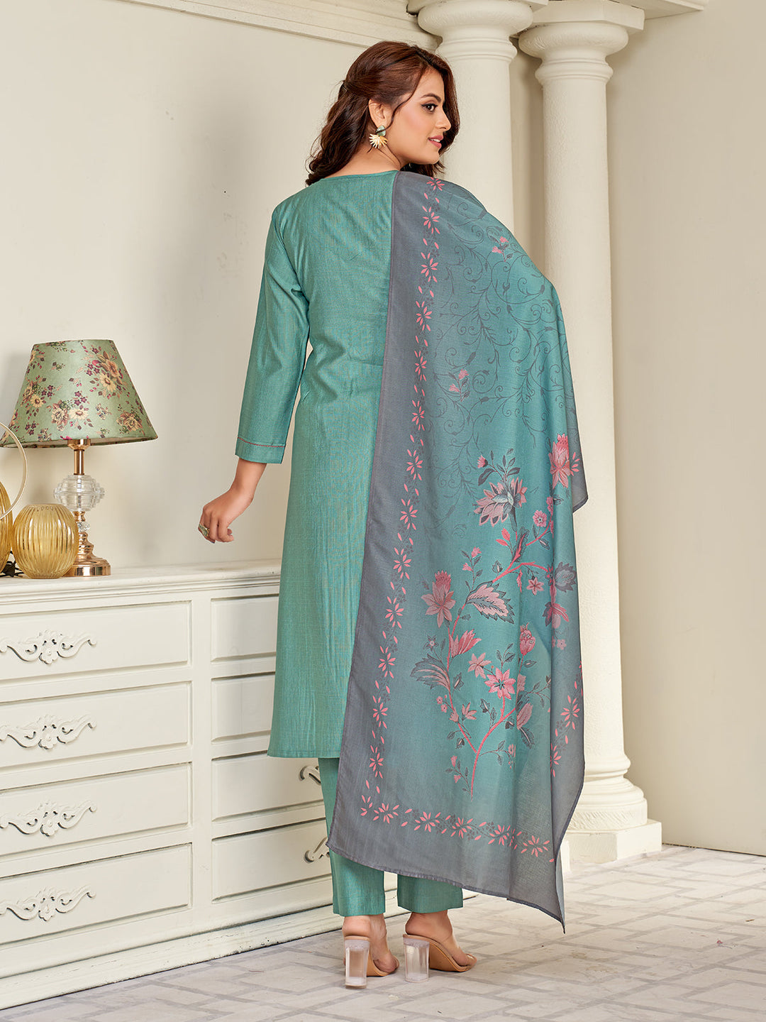 Teal Embroidered Suit Set