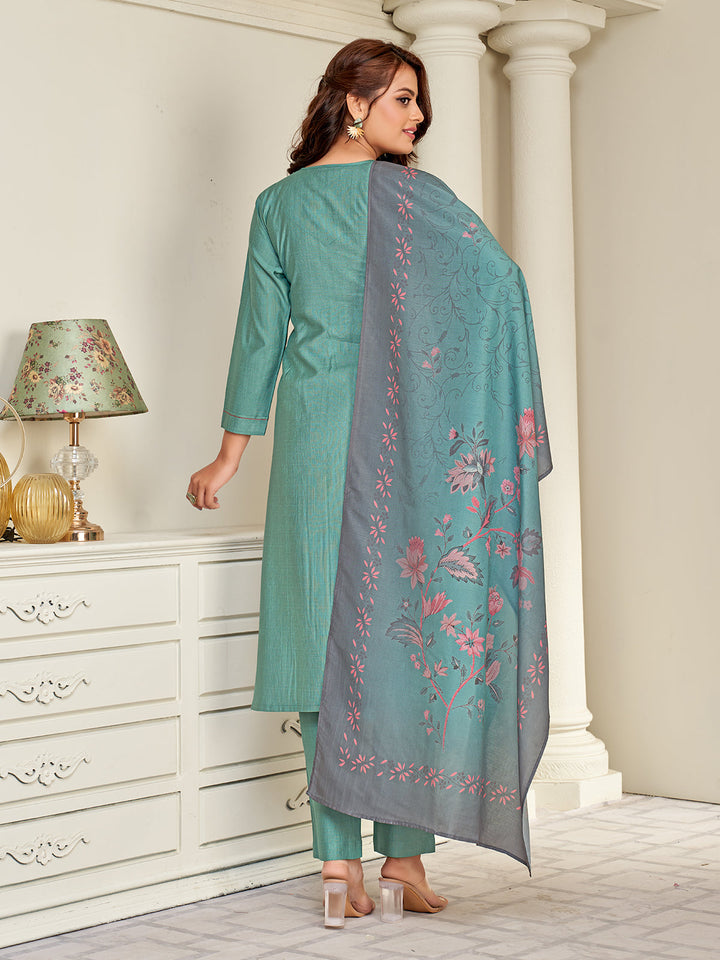 Teal Embroidered Suit Set