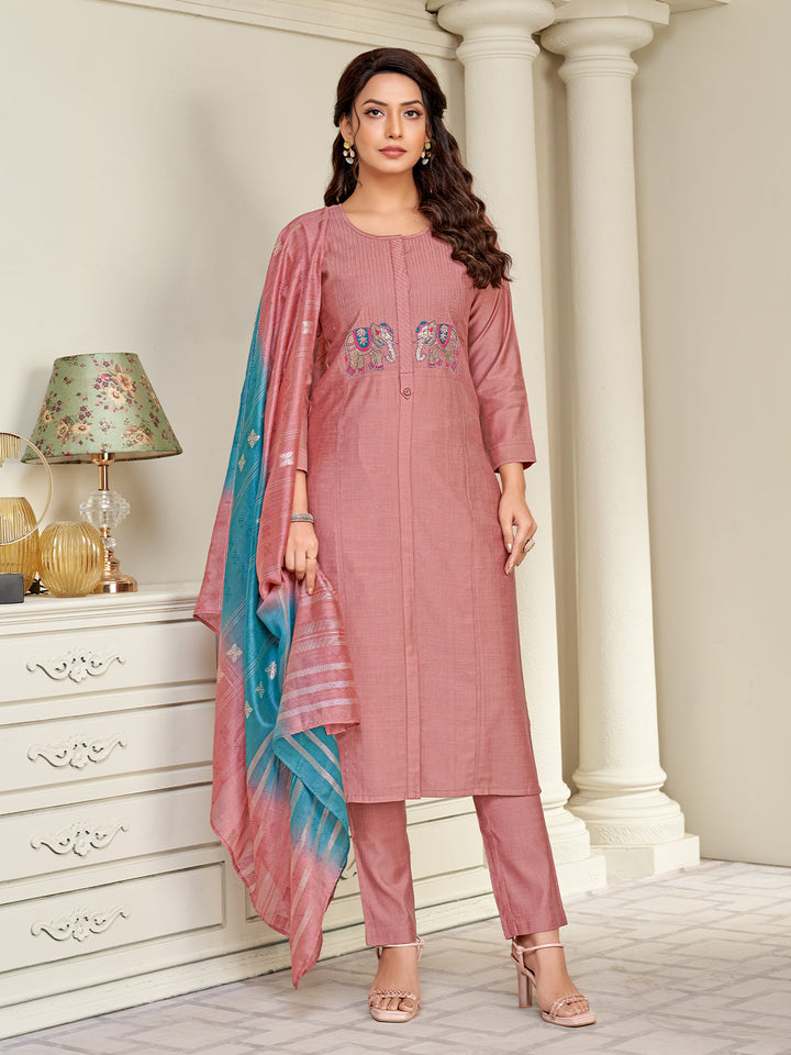 Dusty Pink Embroidered Suit Set