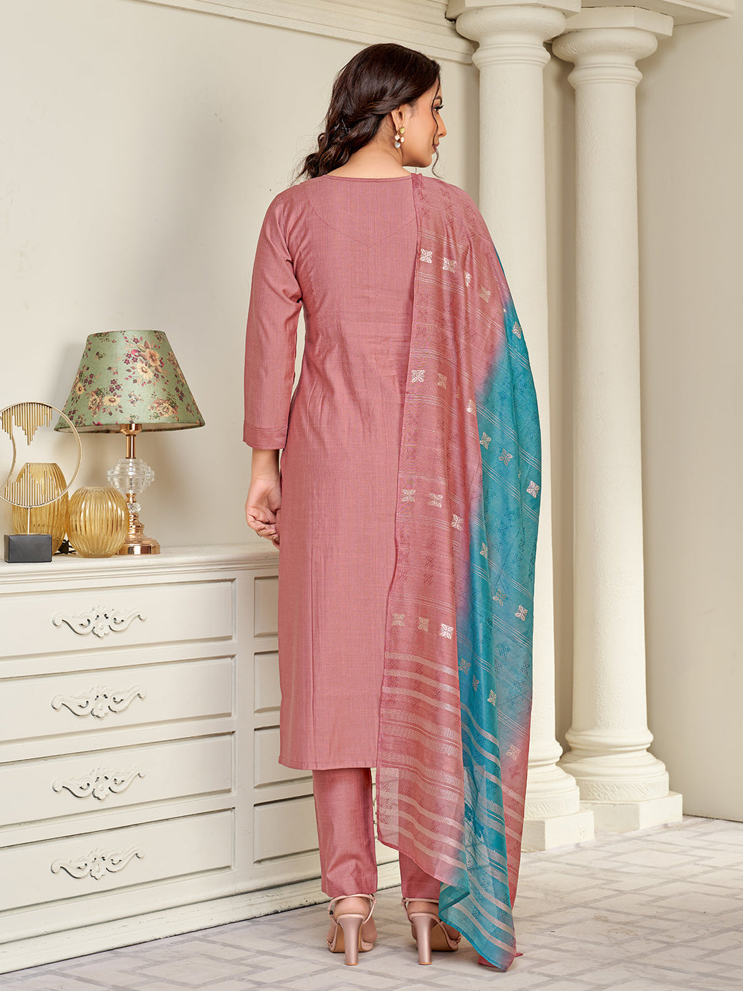 Dusty Pink Embroidered Suit Set