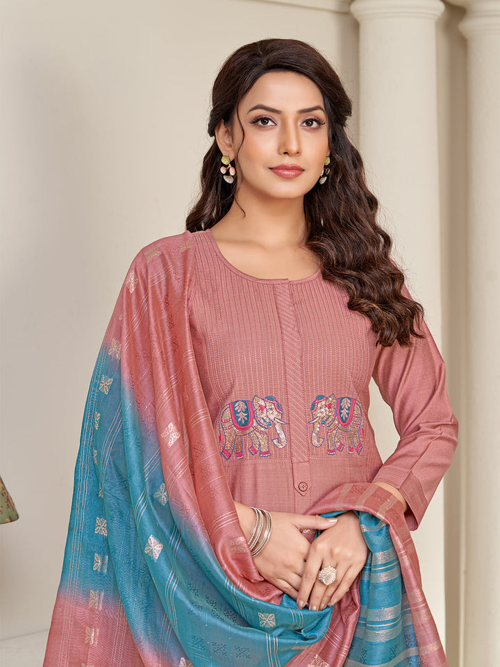 Dusty Pink Embroidered Suit Set
