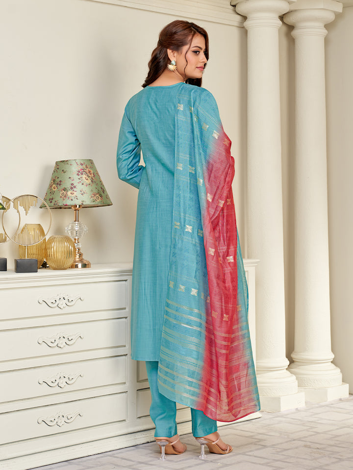 Sky Blue Embroidered Suit Set