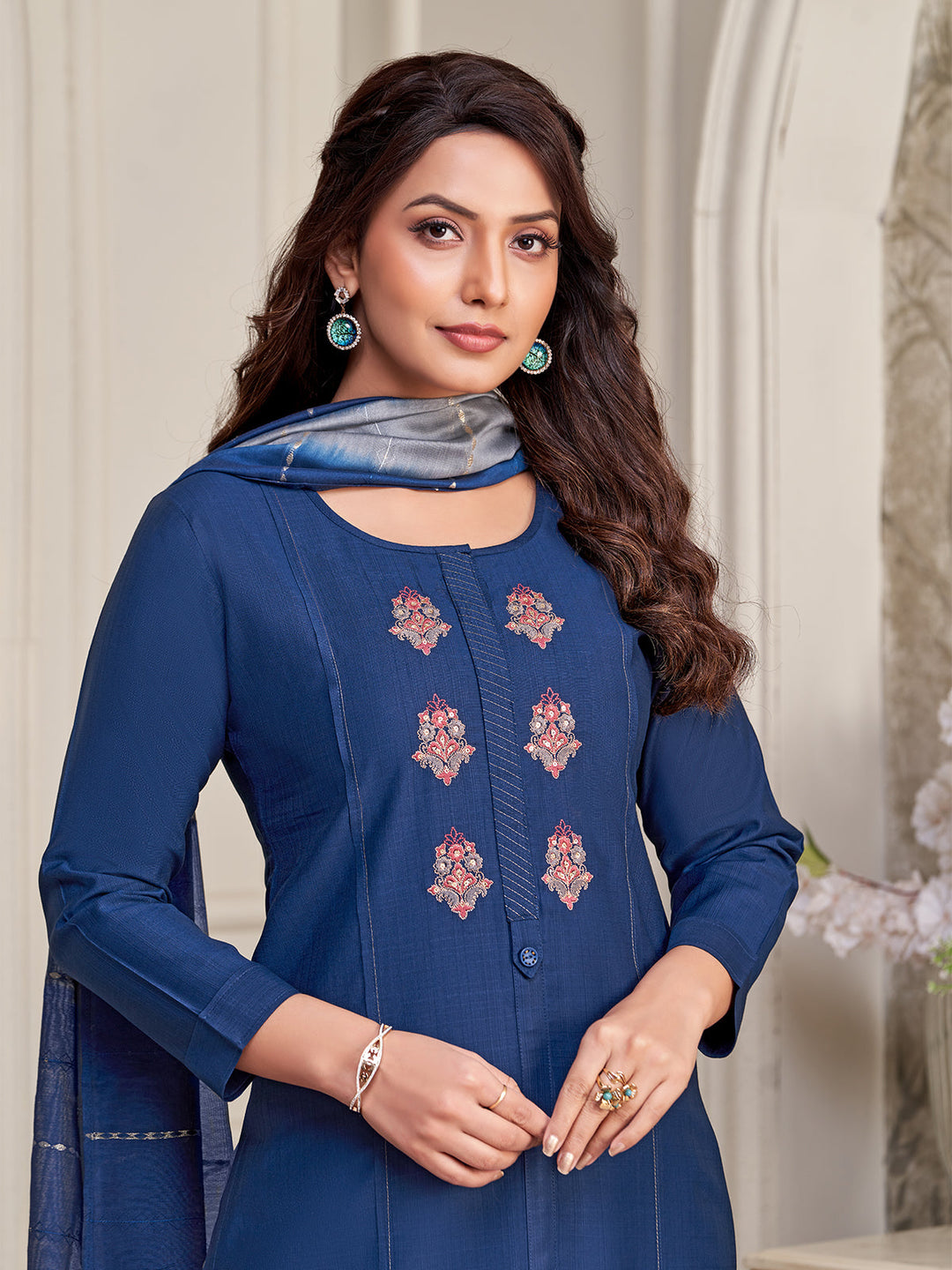Bright Blue Embroidered Suit Set