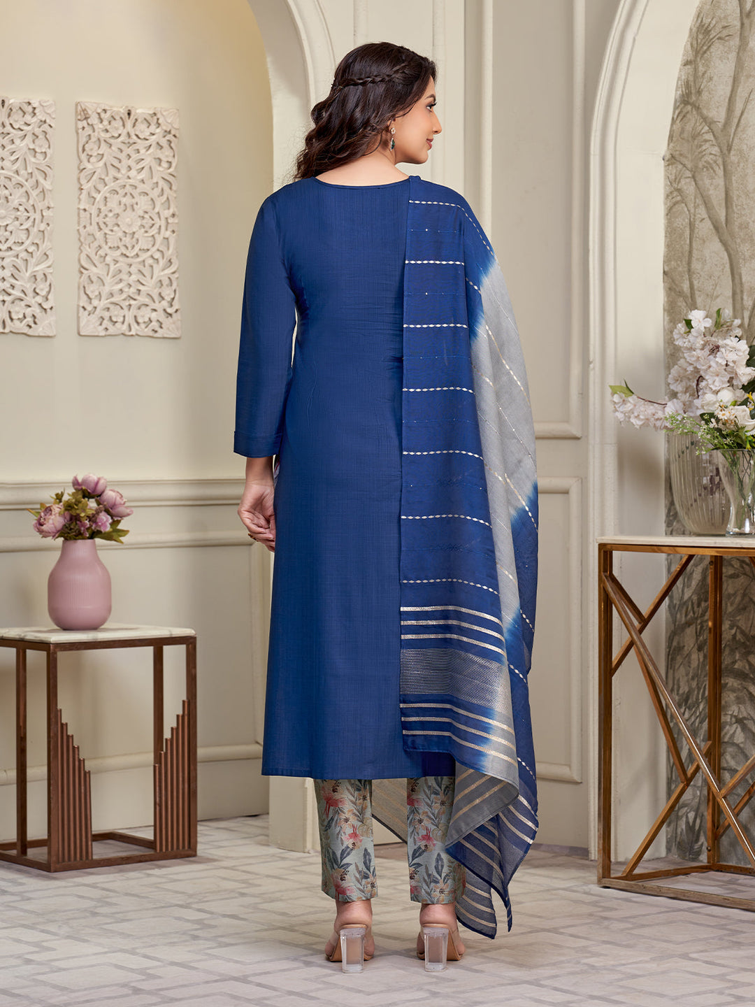 Bright Blue Embroidered Suit Set