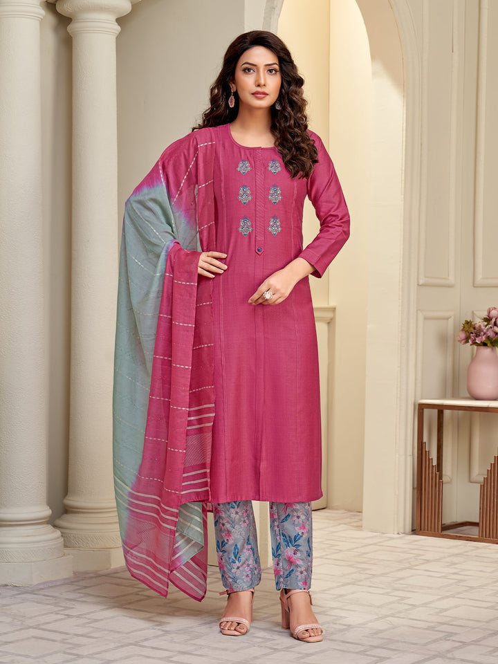 Pink Embroidered Suit Set