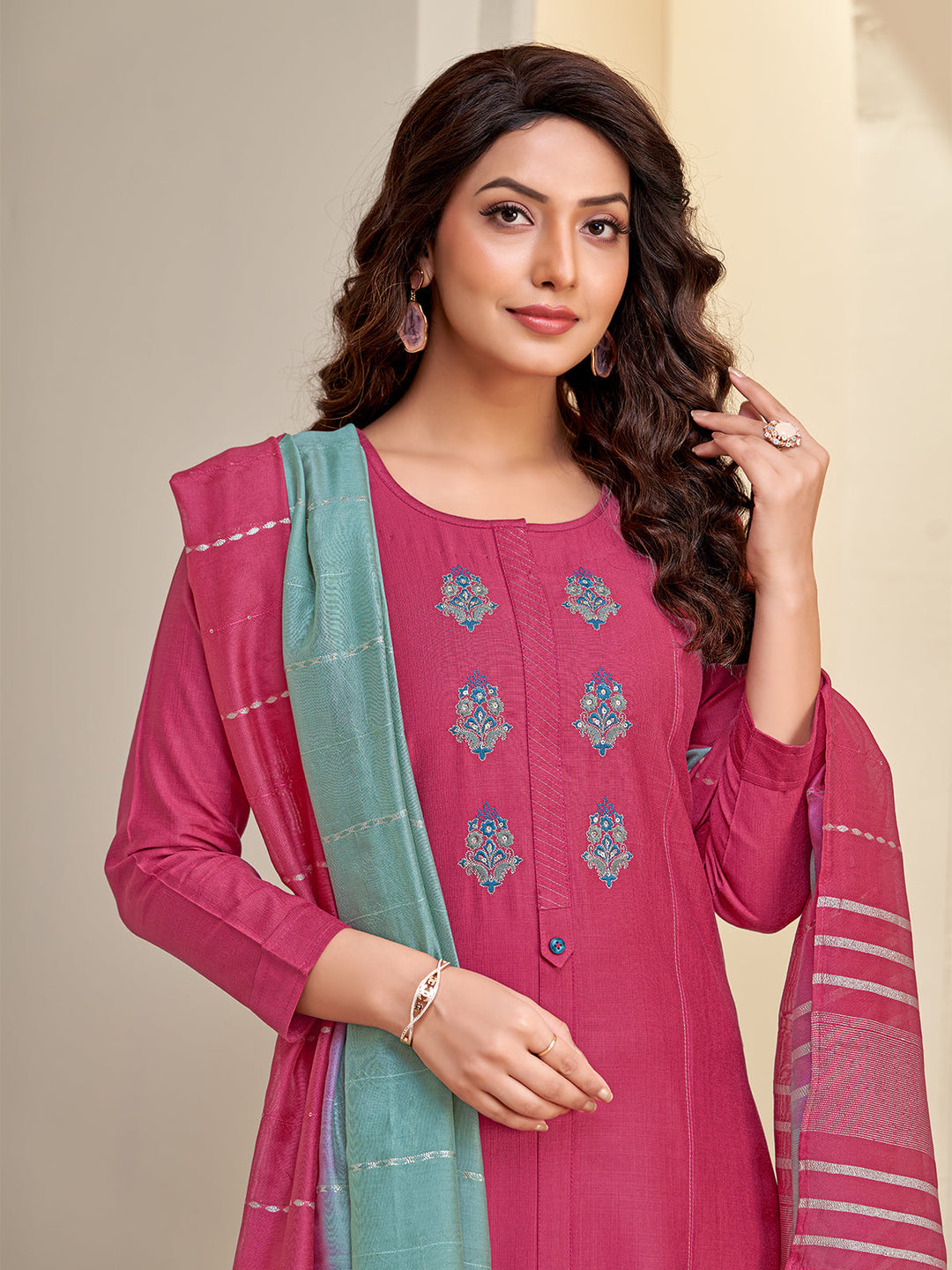 Pink Embroidered Suit Set