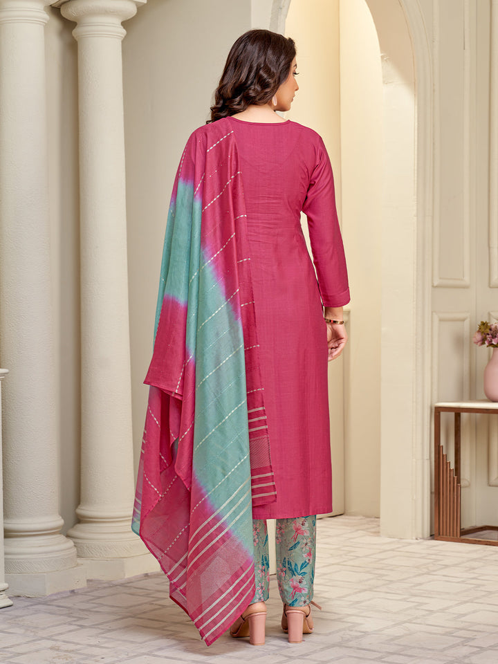 Pink Embroidered Suit Set