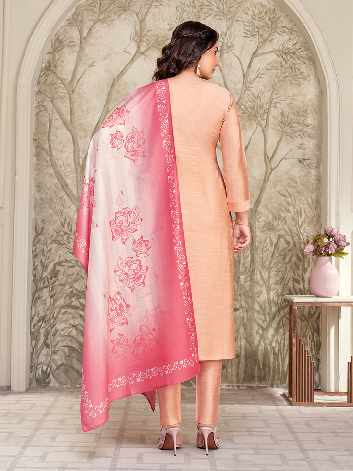 Peach Embroidered Suit Set