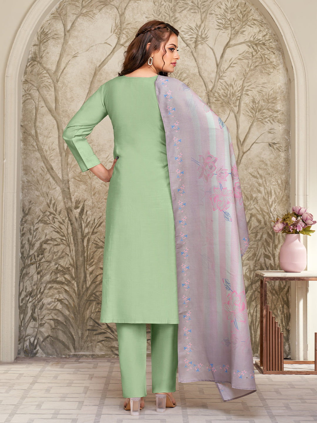 Mint Green Embroidered Suit Set