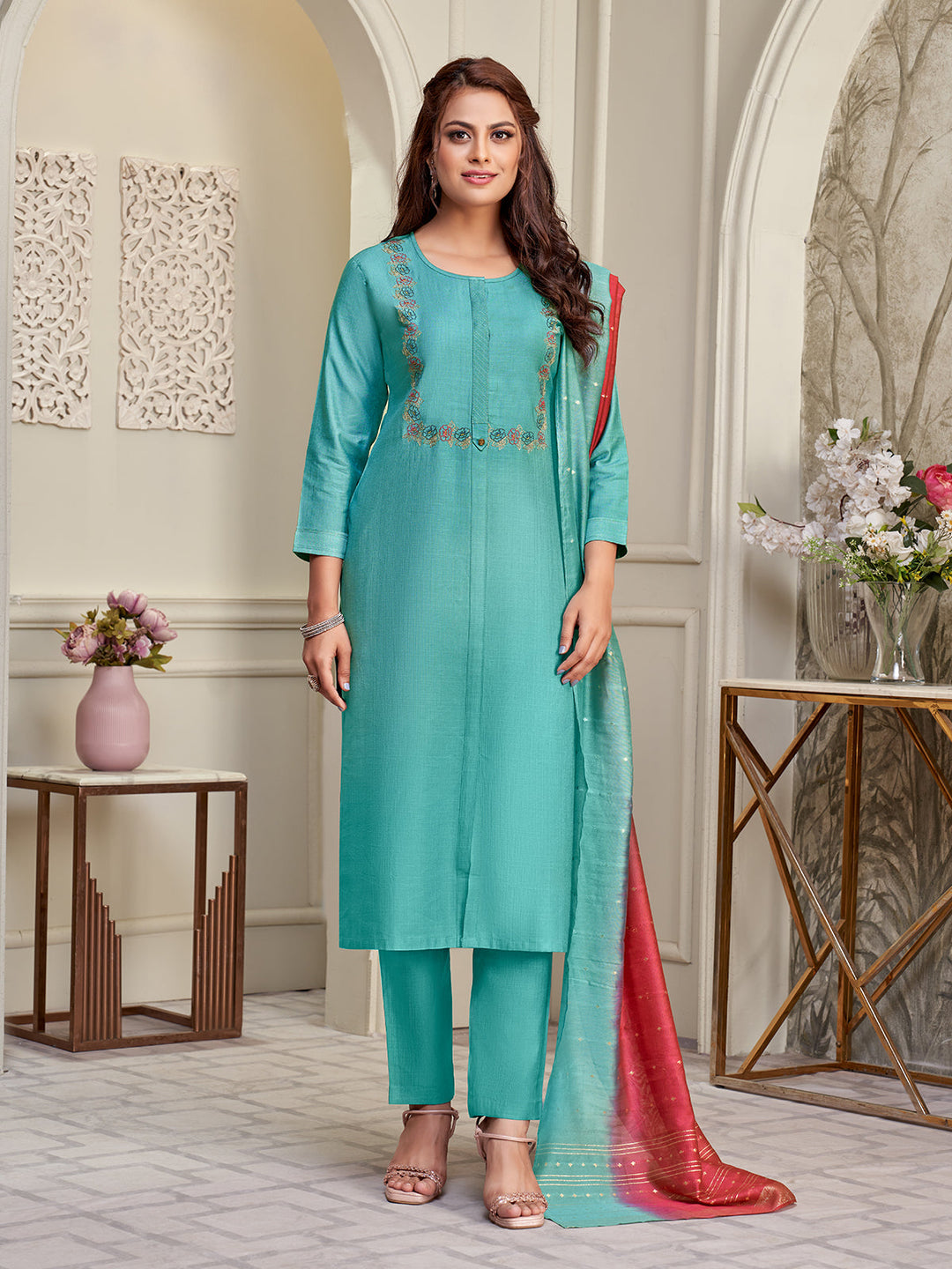 Powder Blue Embroidered Suit Set