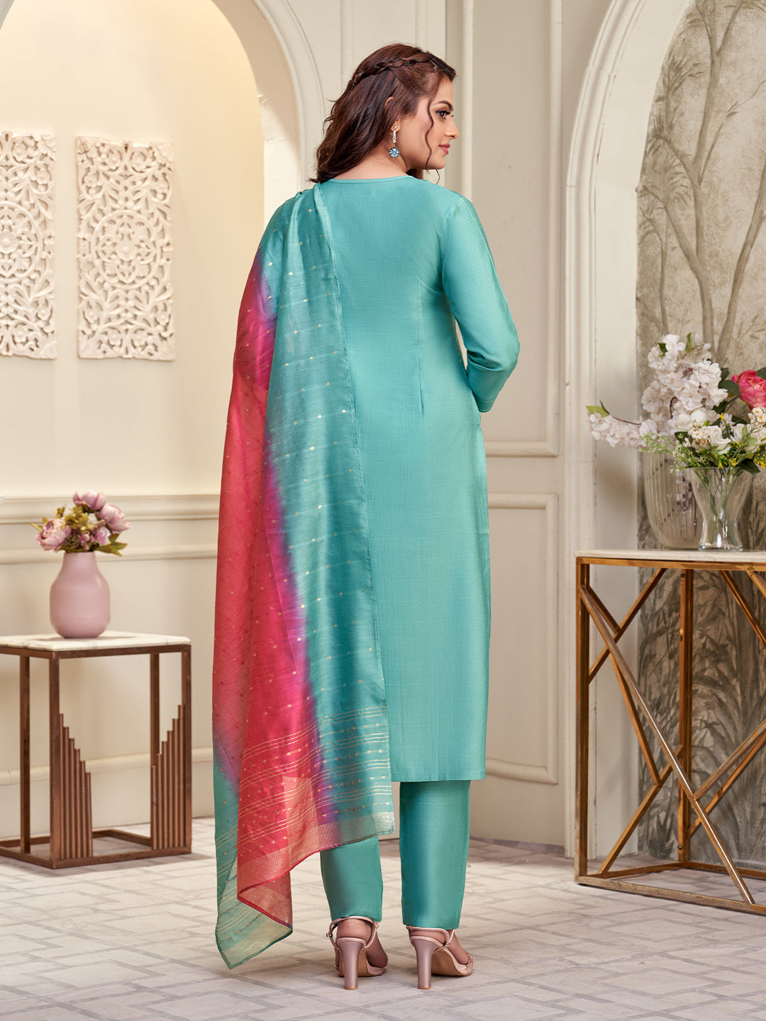 Powder Blue Embroidered Suit Set