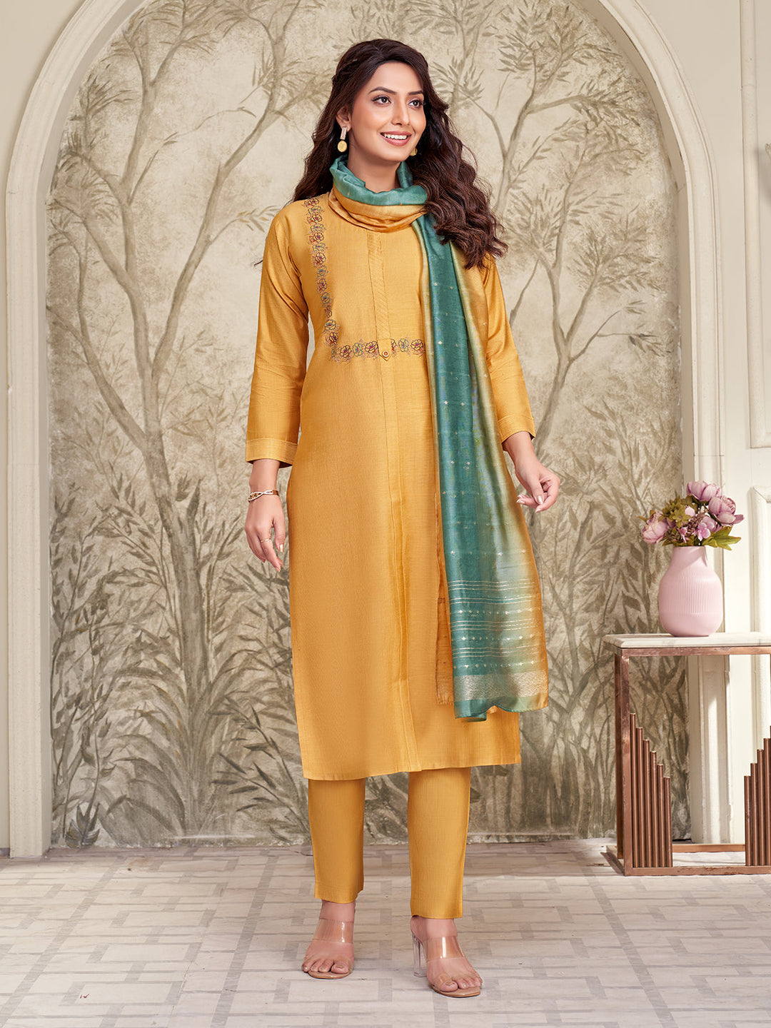 Yellow Embroidered Suit Set