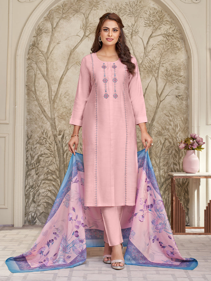 Light Pink Embroidered Suit Set