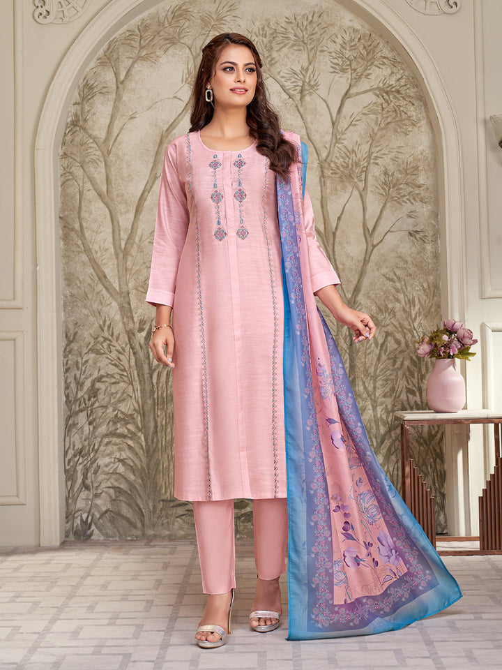 Light Pink Embroidered Suit Set