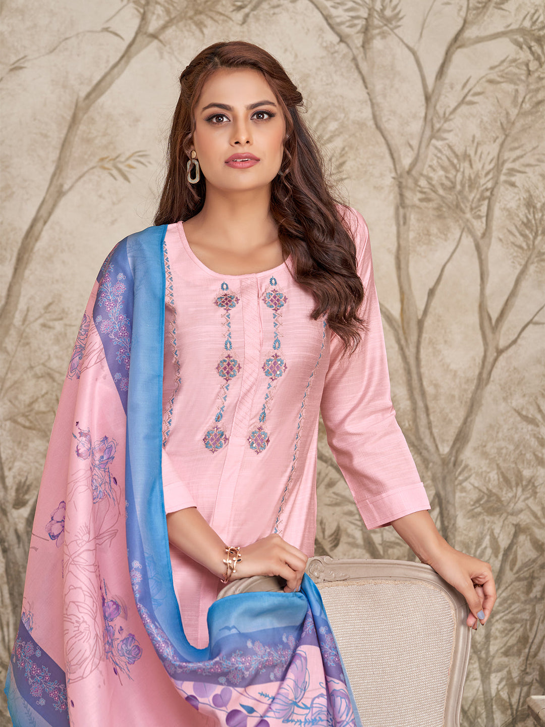 Light Pink Embroidered Suit Set