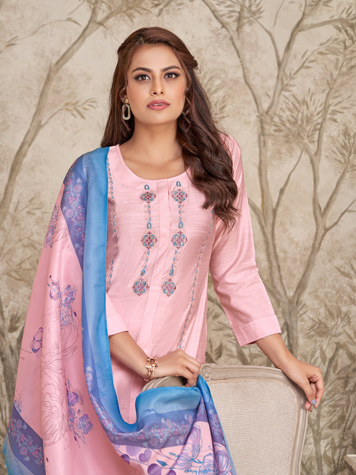Light Pink Embroidered Suit Set