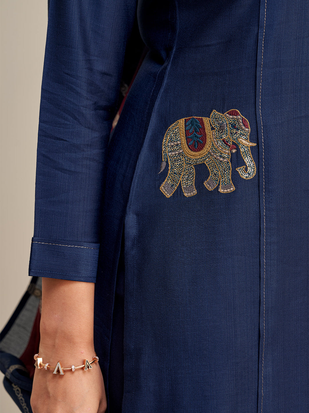 Navy Blue Embroidered Suit Set