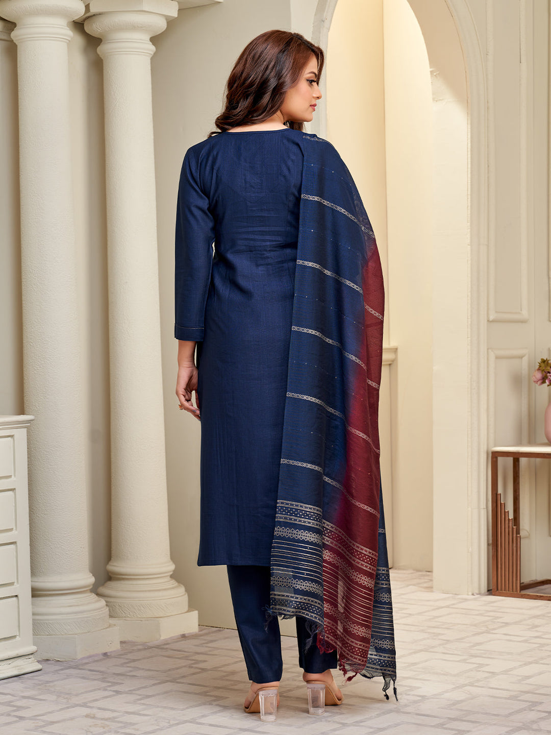 Navy Blue Embroidered Suit Set