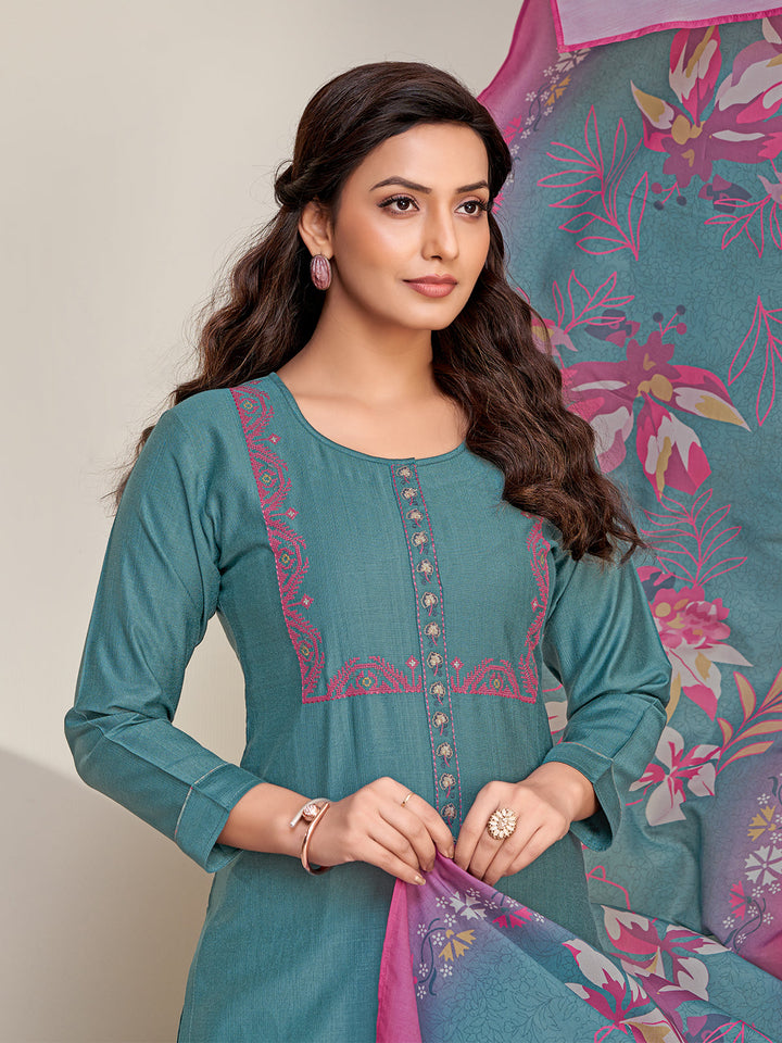 Teal Embroidered Suit Set