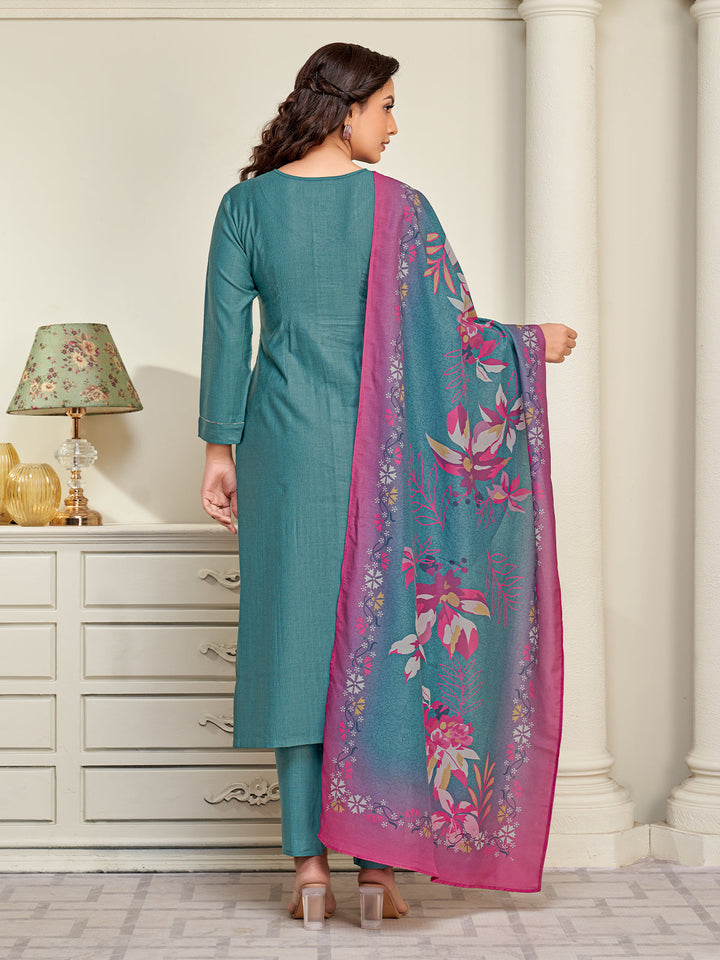 Teal Embroidered Suit Set