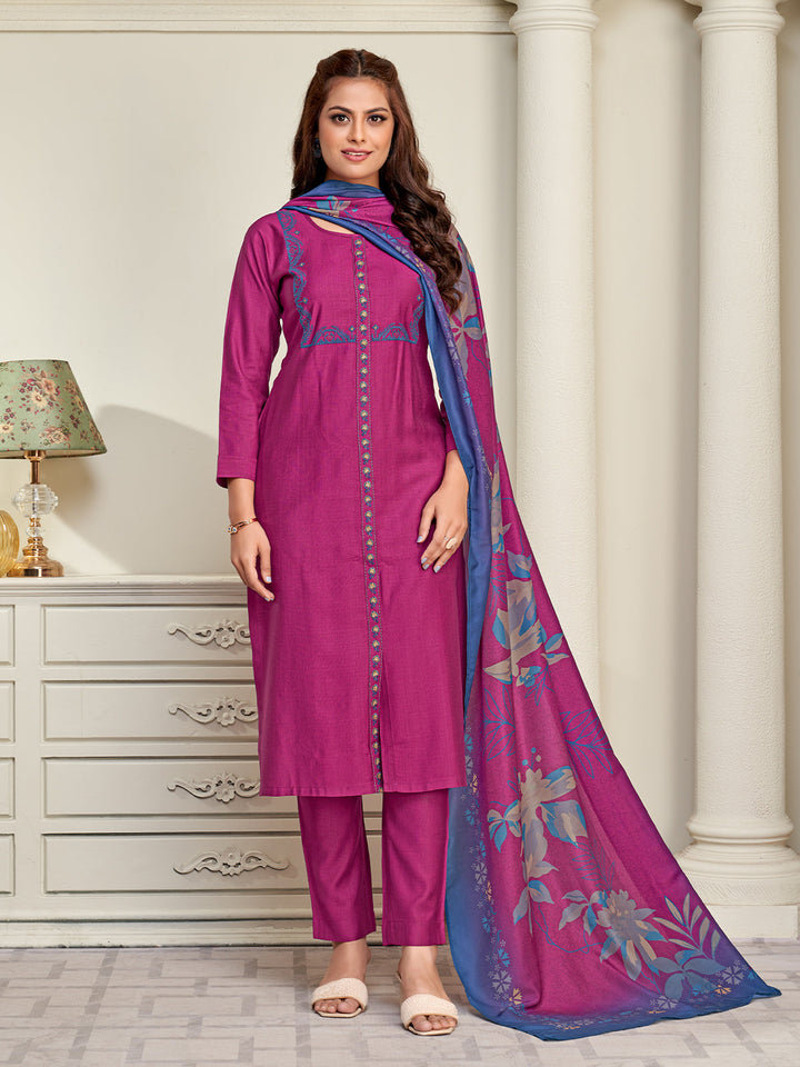 Magenta Embroidered Suit Set