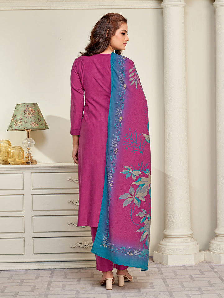Magenta Embroidered Suit Set