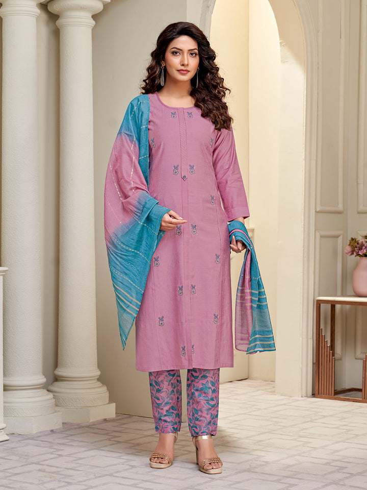 Pink Embroidered Suit Set
