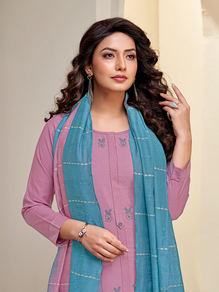 Pink Embroidered Suit Set