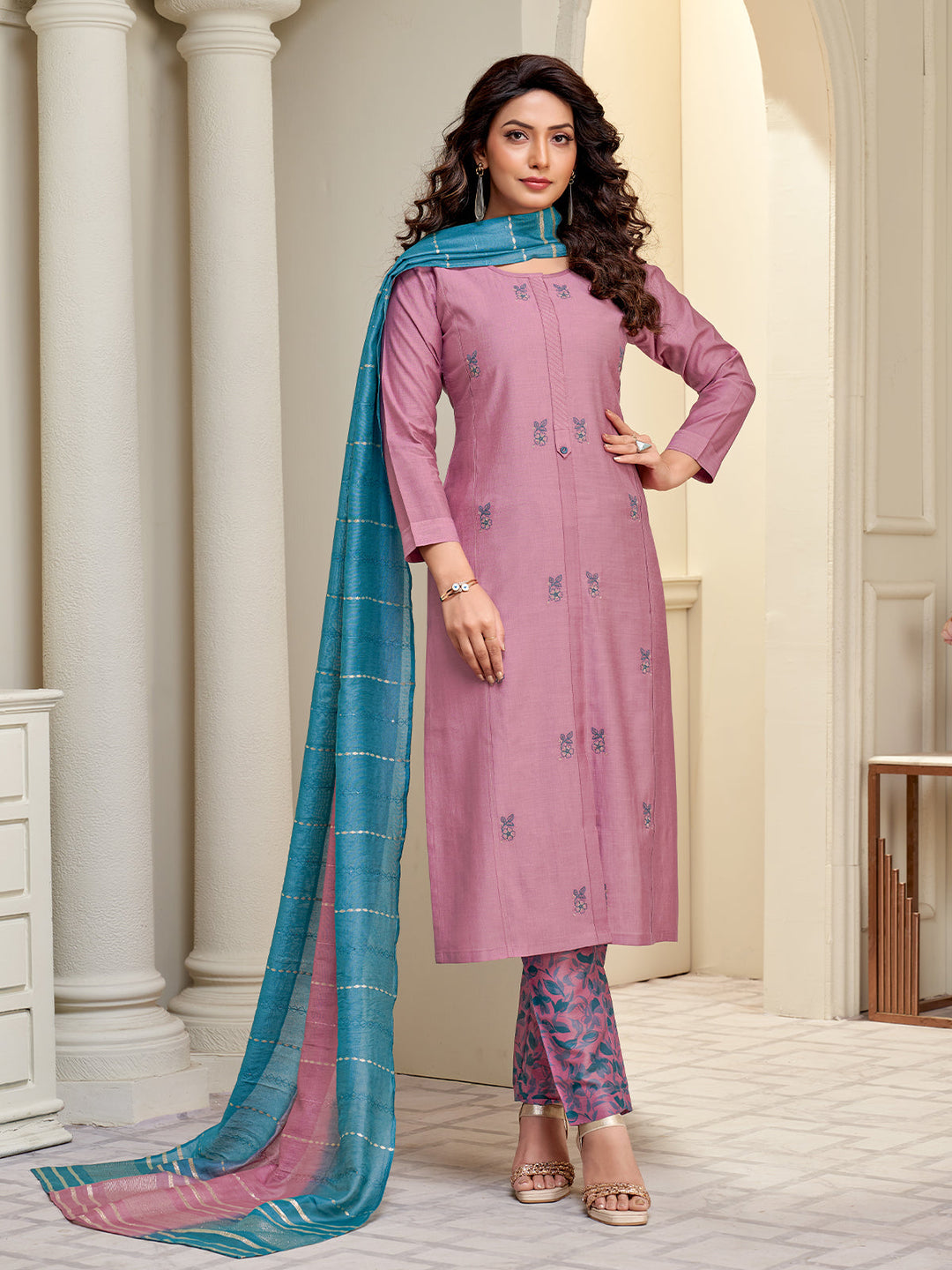 Pink Embroidered Suit Set