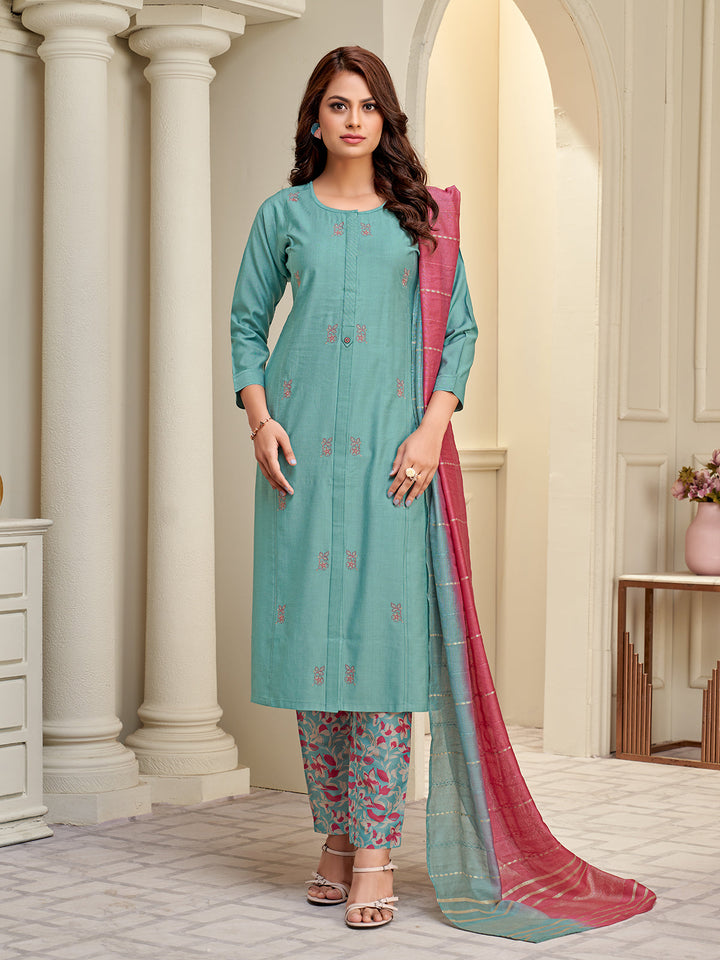 Blue Embroidered Suit Set