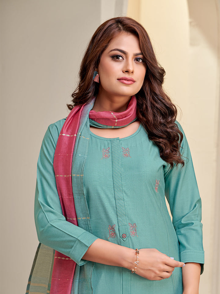 Blue Embroidered Suit Set