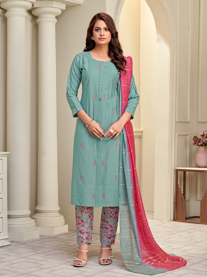 Blue Embroidered Suit Set