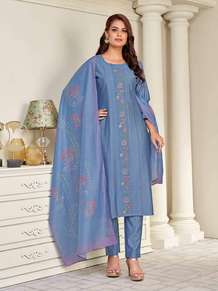 Cobalt Blue Embroidered Suit Set