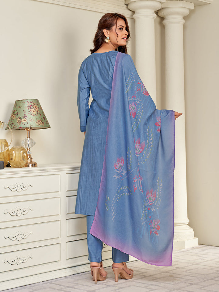 Cobalt Blue Embroidered Suit Set