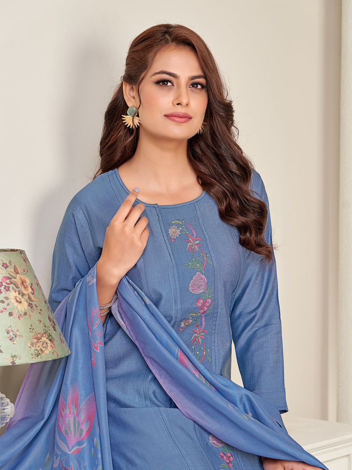 Cobalt Blue Embroidered Suit Set