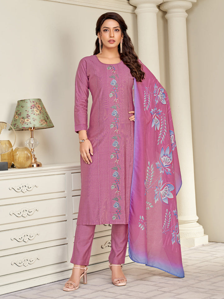 Pink Embroidered Suit Set