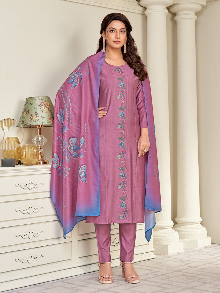Pink Embroidered Suit Set