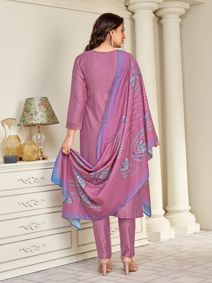 Pink Embroidered Suit Set