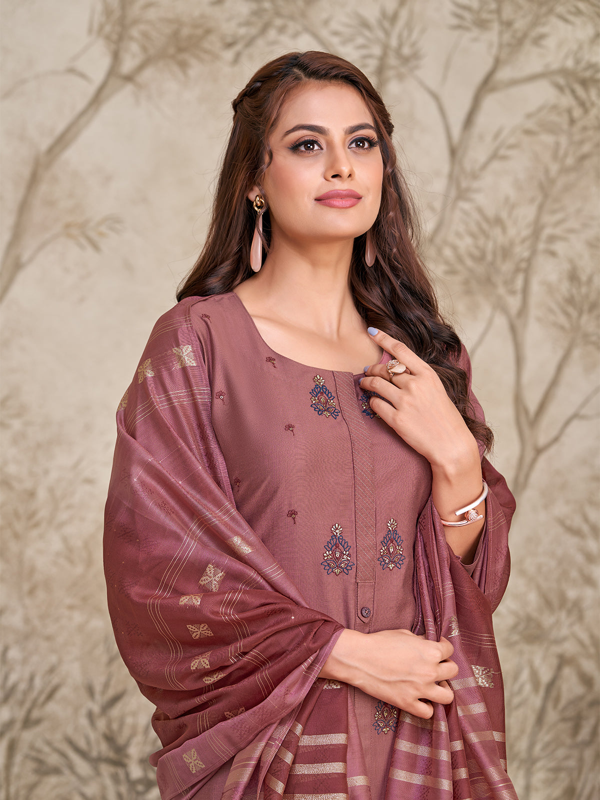 Earthy Rust Earthy Rust Embroidered Suit Set – Dressline Fashion