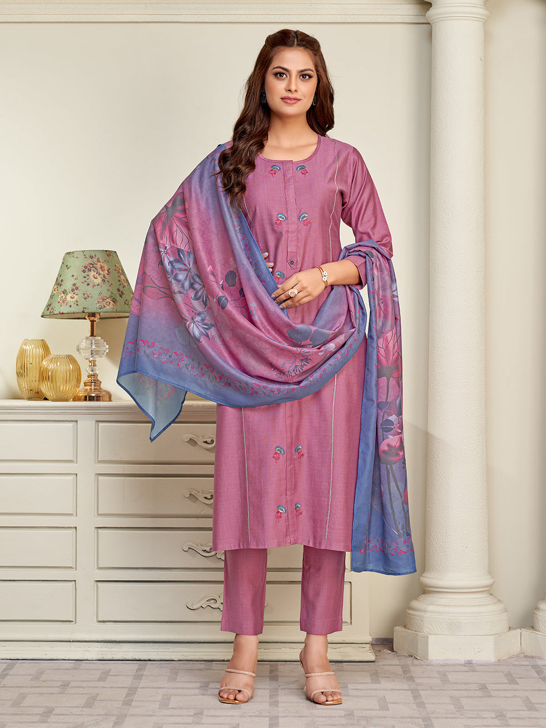 Dusty Rose Embroidered Suit Set