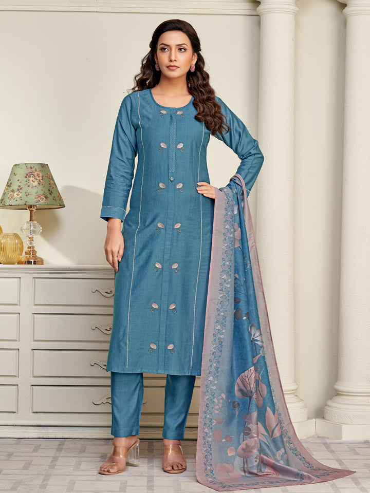 Dusty Blue Embroidered Suit Set