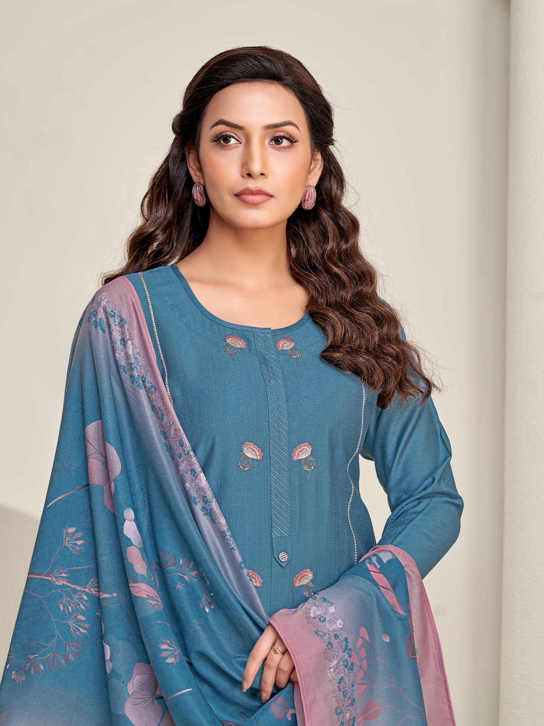 Dusty Blue Embroidered Suit Set