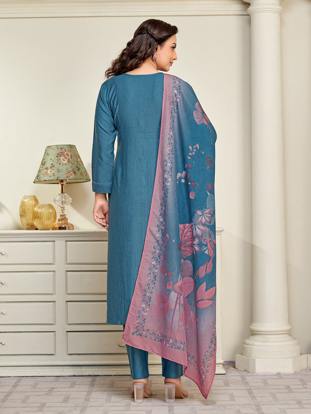 Dusty Blue Embroidered Suit Set