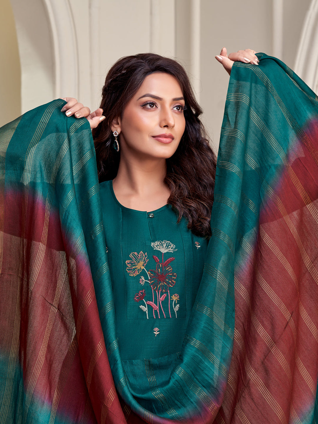 Teal Embroidered Suit Set