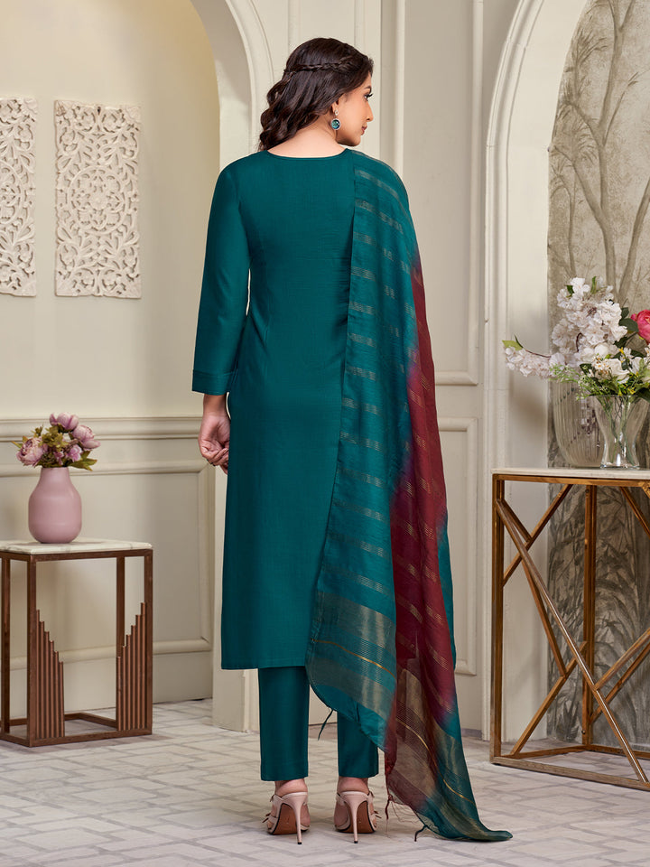 Teal Embroidered Suit Set